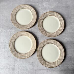 Vintage Fitz and Floyd Bread and Butter Plates Dynasty Set of 4 Ivory Gold 1978
